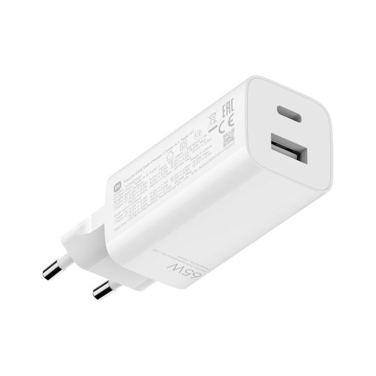 Xiaomi Charger GaN with USB-A Port and USB-C Port and Cable USB-C - USB-C 65W Power Delivery Whites (GaN BHR5515GL)