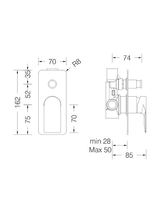 Eurorama Charma Built-in Faucet Mixer for Bathtub 2 Exits Silver