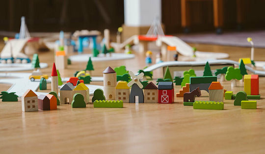 Plan Toys Cuburi De Construit La Țară Din Lemn Pentru 3+ Ani 42 Bucăți