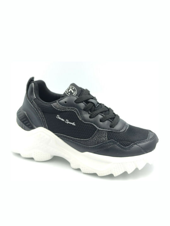 Seven Glitter Femei Chunky Sneakers Negre