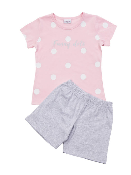 Trax Set Top & Bottom Kids Summer Pyjamas Pink