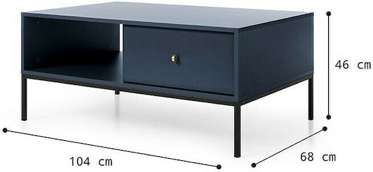 Polihome Funktionales Design Zentral Kaffeetisch Triplo Holz mit Schubladen Blau M103.5xL68xH46.2cm