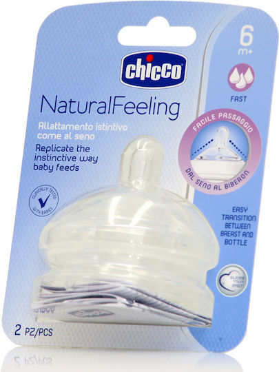 Chicco Natural Feeling Θηλές από Σιλικόνη Γρήγορης Ροής για 6+ μηνών 2τμχ