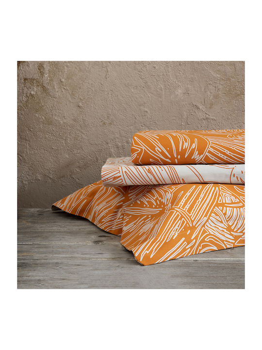 Nima Sheet Sets King Size with Elastic 180x200+30cm. Arbust Deep Orange 4pcs