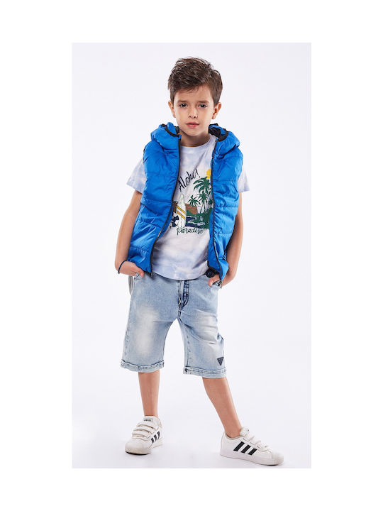 Hashtag Παιδικό Casual Μπουφάν Αμάνικο Κοντό με Κουκούλα για Αγόρι Μπλε