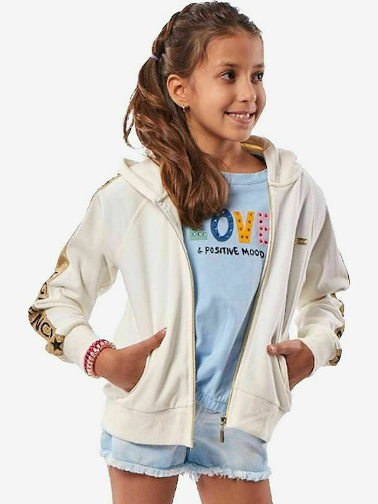 Kids Sweatshirt Cardigan Cotton with Hood Ecru