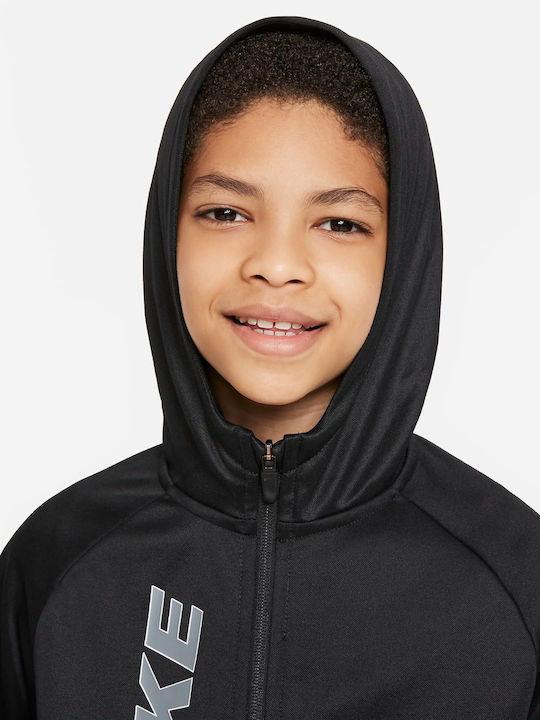 Fleece Kinder-Sweatshirt Strickjacke mit Kapuze und Taschen Schwarz Therma-FIT