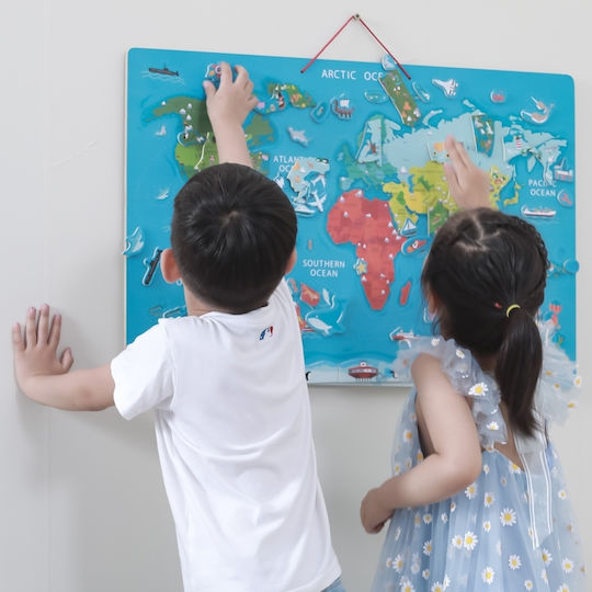 Viga Toys Πίνακας με Μαγνητικό Παγκόσμιο Χάρτη 2 Σε 1 Joc Educațional de Cunoștințe din Lemn pentru 3+ ani Ani