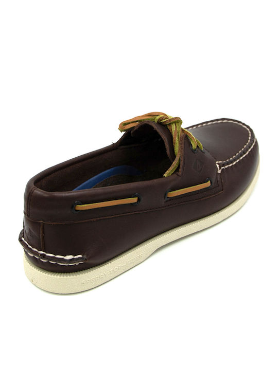 A/O 2-Eye Δερμάτινα Ανδρικά Boat Shoes σε Καφέ Χρώμα