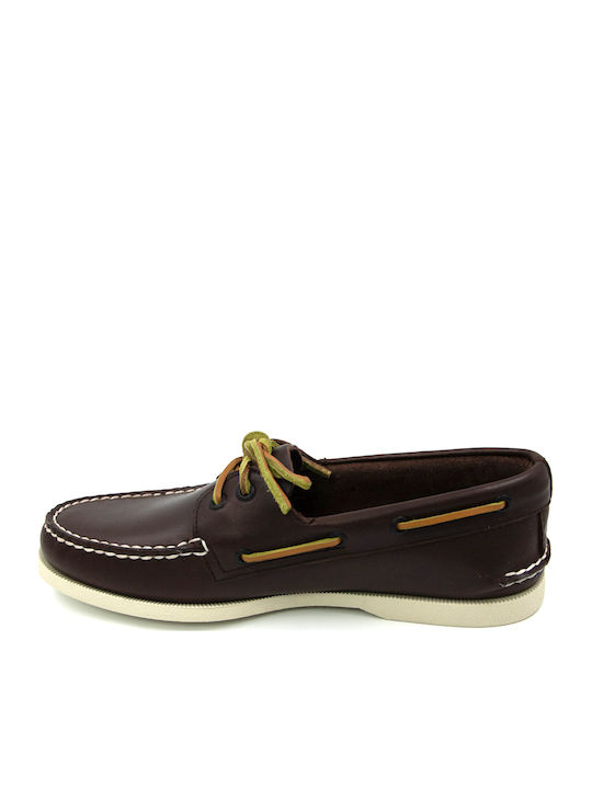 A/O 2-Eye Δερμάτινα Ανδρικά Boat Shoes σε Καφέ Χρώμα