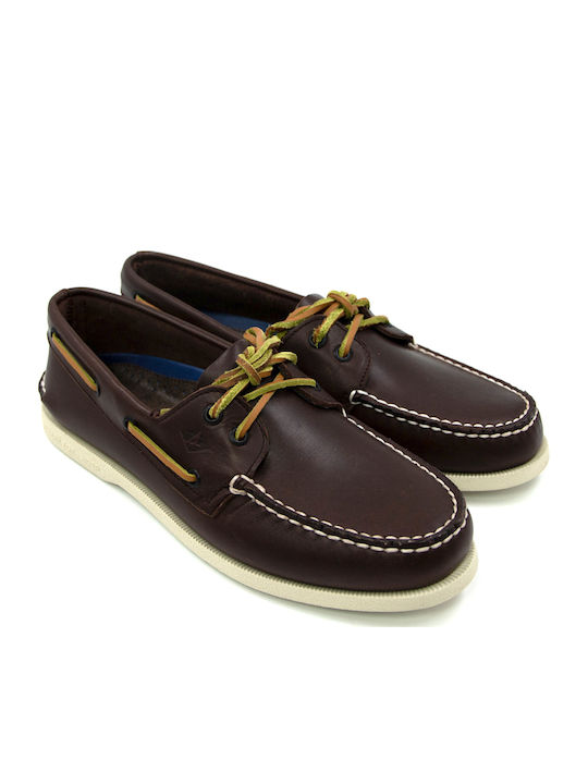 A/O 2-Eye Δερμάτινα Ανδρικά Boat Shoes σε Καφέ Χρώμα