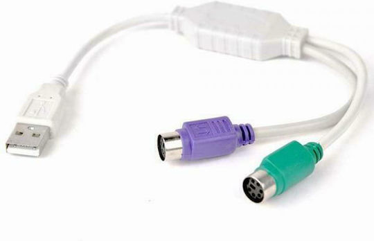 Powertech Конвертор USB-A мъжки към PS/2 2x женски Бял 1бр CAB-U047