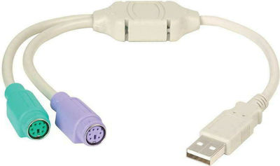 Powertech Μετατροπέας USB-A male σε PS/2 2x female Λευκό (CAB-U047)