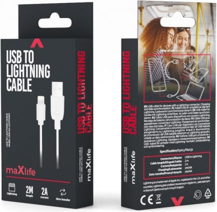 Maxlife USB-A to Lightning Cable Λευκό 2m (MAXLIFELIGH2)