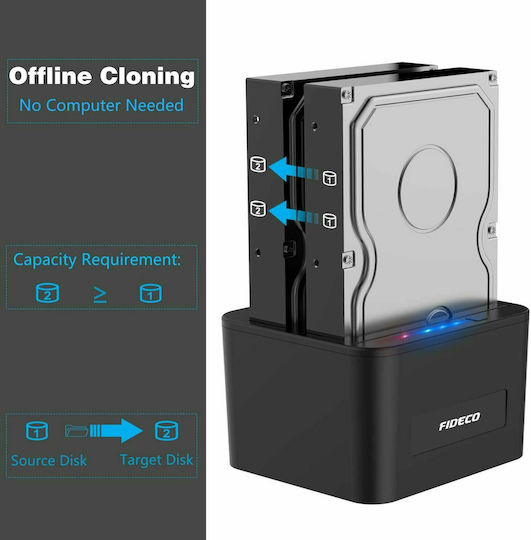 Fideco Fideco Docking Station pentru 2 Hard Disk-uri SATA 2.5" / 3.5" cu conectivitate USB 3.0 (YPZ04-S2-U3)