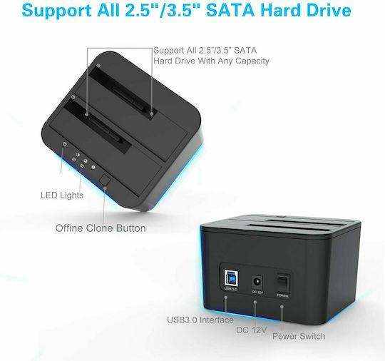 Fideco Fideco Docking Station pentru 2 Hard Disk-uri SATA 2.5" / 3.5" cu conectivitate USB 3.0 (YPZ04-S2-U3)