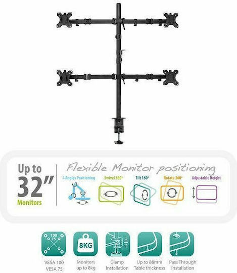 Intronics Halterung Auf dem Schreibtisch für 4 Monitore bis 32" mit Arm (EW1514)