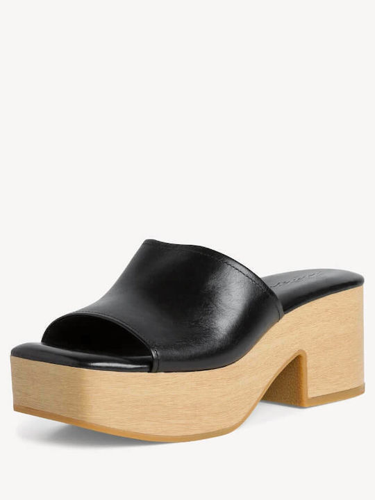 Leather Mules with Chunky High Heel in Black Color