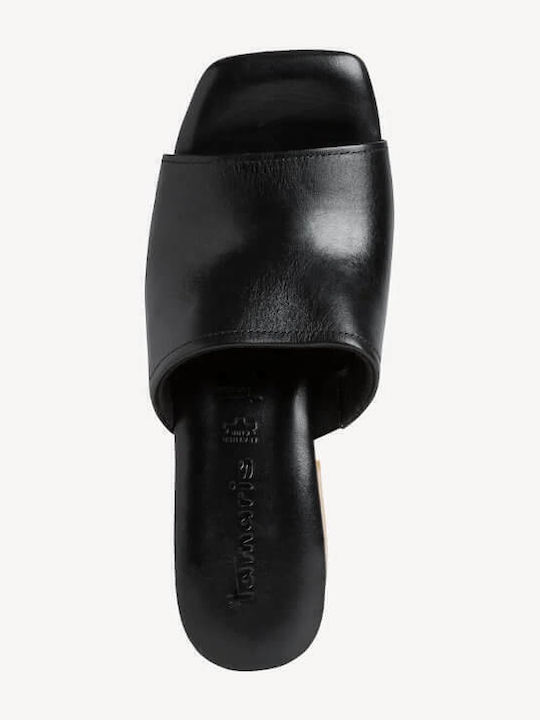 Leather Mules with Chunky High Heel in Black Color