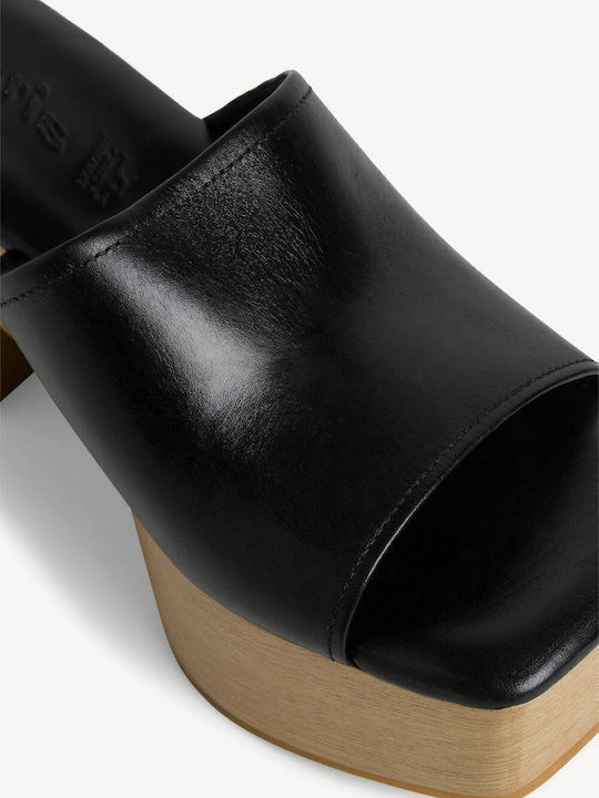 Leather Mules with Chunky High Heel in Black Color