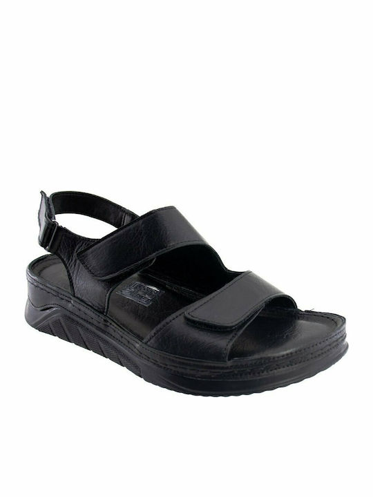 Leder Flache Sandalen für Damen Anatomisch in Schwarz Farbe