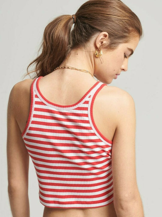 Superdry Ovin Vintage Women's Summer Crop Top Cotton Sleeveless Striped Navy Stripe