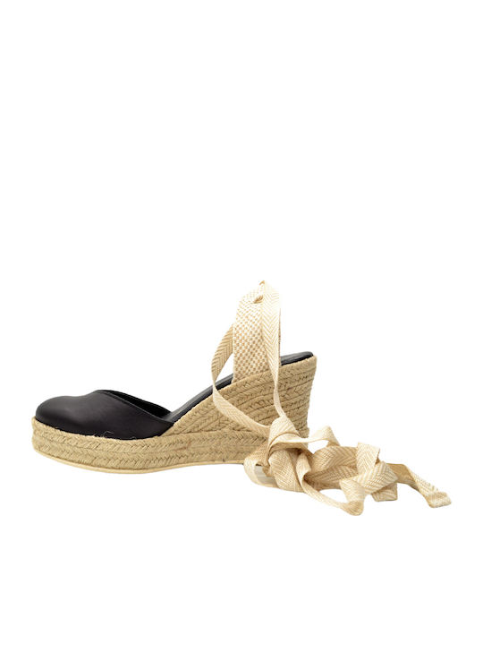 Women's Leather Platform Espadrilles Black