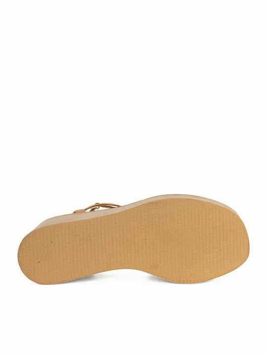 Women's Leather Ankle Strap Platforms Cognac