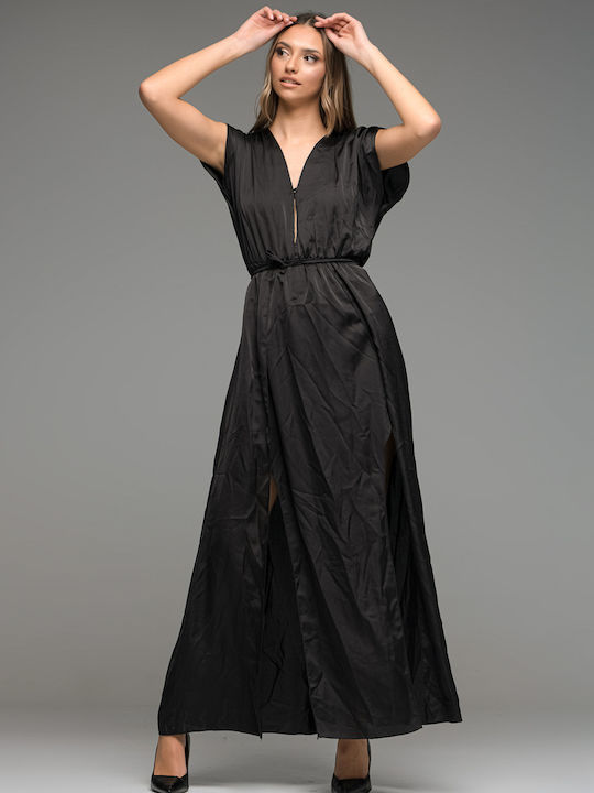 LikeMe Maxi Evening Dress Satin with Slit Black