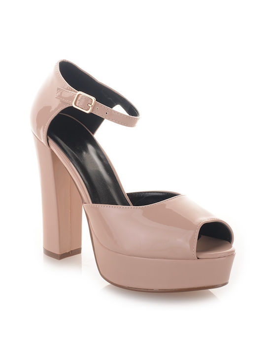 Famous Shoes Platform Women's Sandals Nude with Chunky High Heel