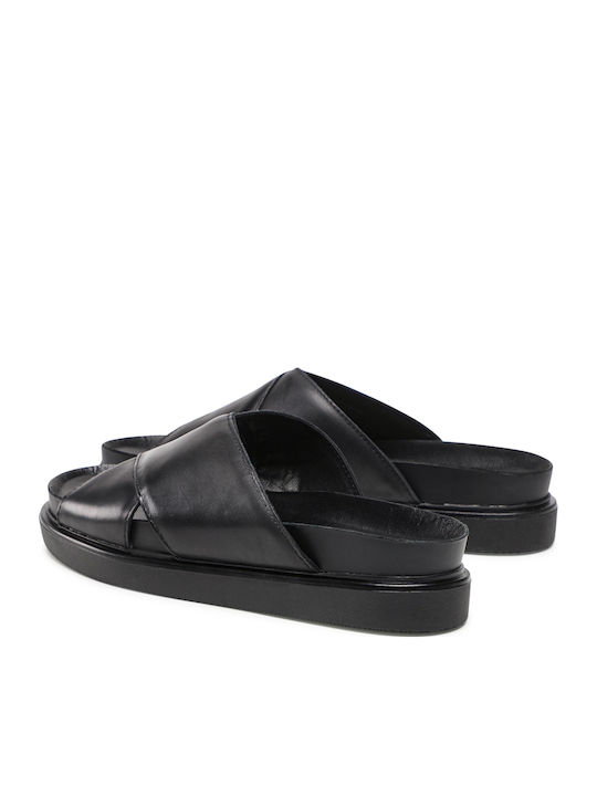 Erin Δερμάτινα Γυναικεία Σανδάλια Flatforms Μαύρα
