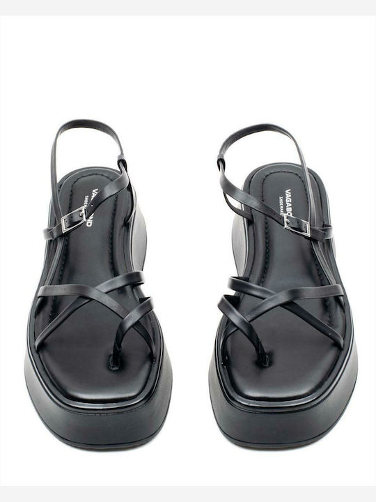 Courtney Δερμάτινα Γυναικεία Σανδάλια Flatforms Μαύρα