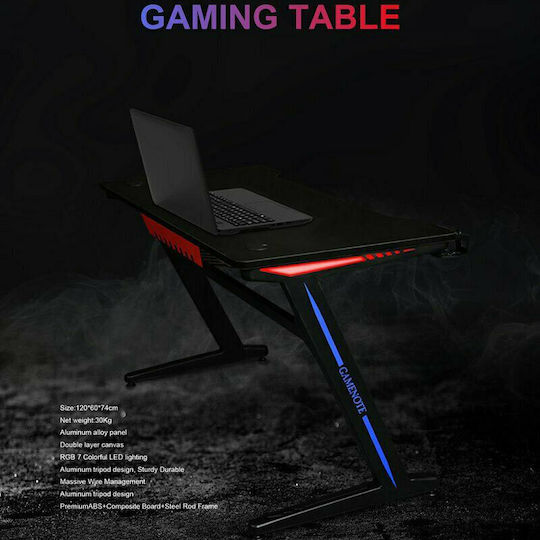 Γραφείο Gaming Gamenote με LED 120x60x74εκ. Μαύρο