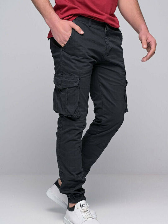 Herren-Cargohose Elastisch Relaxed Fit Schwarz