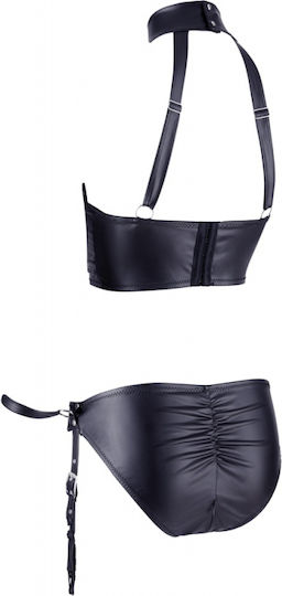 Cottelli Collection Bondage Σετ Chest Harness & Garter-Panty Mattlook Μαύρο