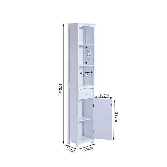 HomCom Dulap Coloană Pentru Baie Pardoseală M35xA24xÎ170cm Albă