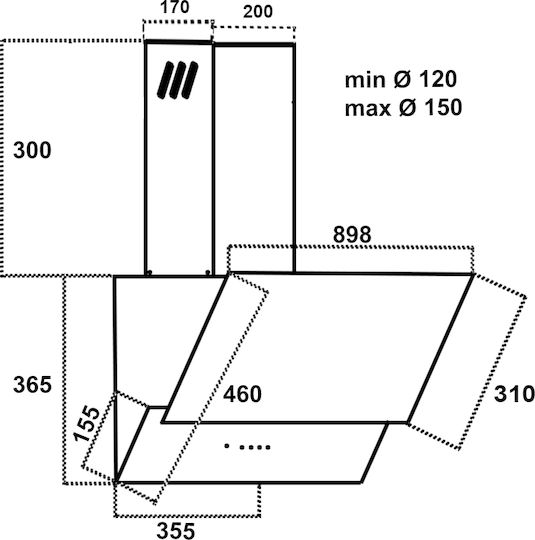 MultiHome MH-6601 Каминен аспиратор 90см Черен