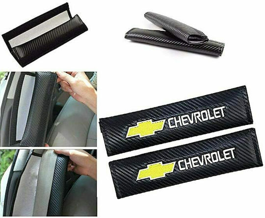 Set of 2pcs Car Seat Belt Pads Black Chevrolet White-Yellow