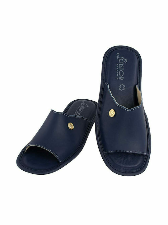 Anatomische Leder Damen Hausschuhe in Marineblau Farbe