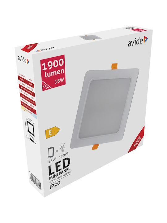 Avide ACRPWW-S-18W-PC Platz Vertieft LED Panel 18W mit Warmes Weiß Licht 3000K