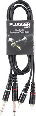 Plugger Easy Kabel 2x 6,3mm Stecker - 2x RCA-Stecker 1.5m Schwarz (PLUCABBRM0JMM1M50EAS)