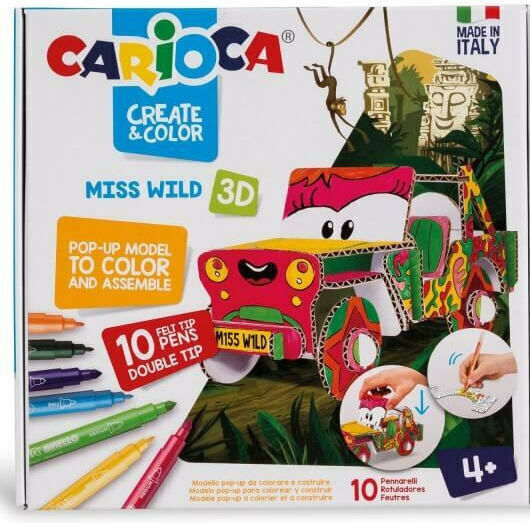Carioca Create & Color Miss Wild 3D Set de Colorat Set de colorat cu 10 markere 10buc