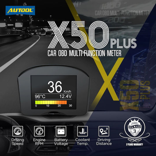 Autool HUD X50 Ψηφιακό Όργανο Θερμοκρασίας Νερού / Θερμόμετρο / Στροφόμετρο / Ταχύμετρο Αυτοκινήτου Μαύρο