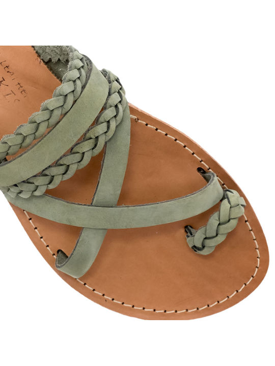 Women's Climatsakis sandals thin straps and braids green 658