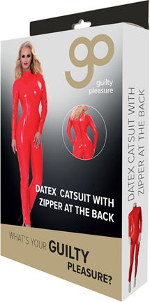 Guilty Pleasure Datex Catsuit mit Reißverschluss am Rücken Leder- und Latex-Outfit Rot