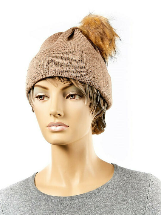 Verde Knitted Beanie Cap Beige