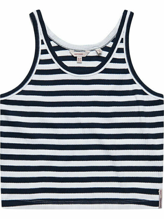 Ovin Vintage Women's Summer Crop Top Cotton Sleeveless Striped Navy Stripe
