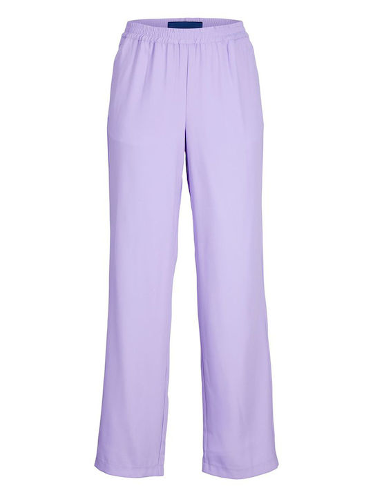 Dama Talie înaltă Tesatura Pantaloni cu Elastic cu Croială Normală Violet
