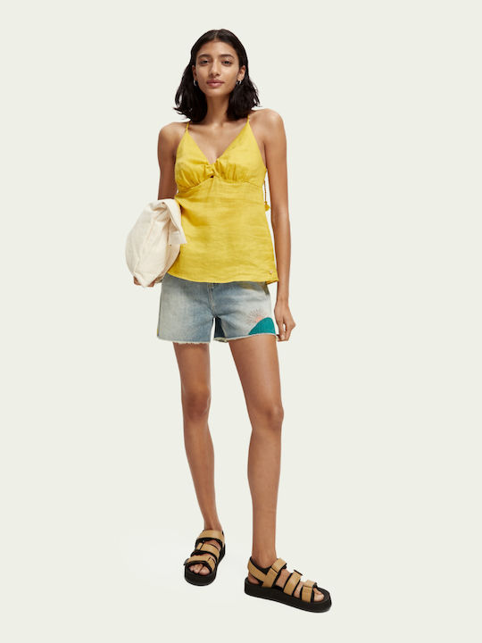Women's Summer Blouse Cotton with Straps & V Neckline Yellow