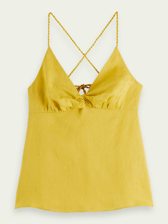 Women's Summer Blouse Cotton with Straps & V Neckline Yellow